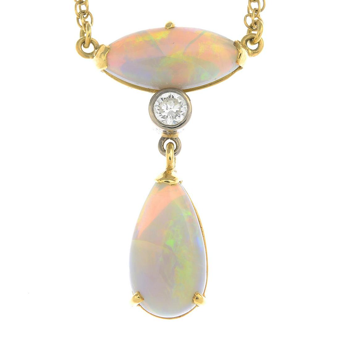 An 18ct gold opal and diamond necklace.Estimated (1 of 3)