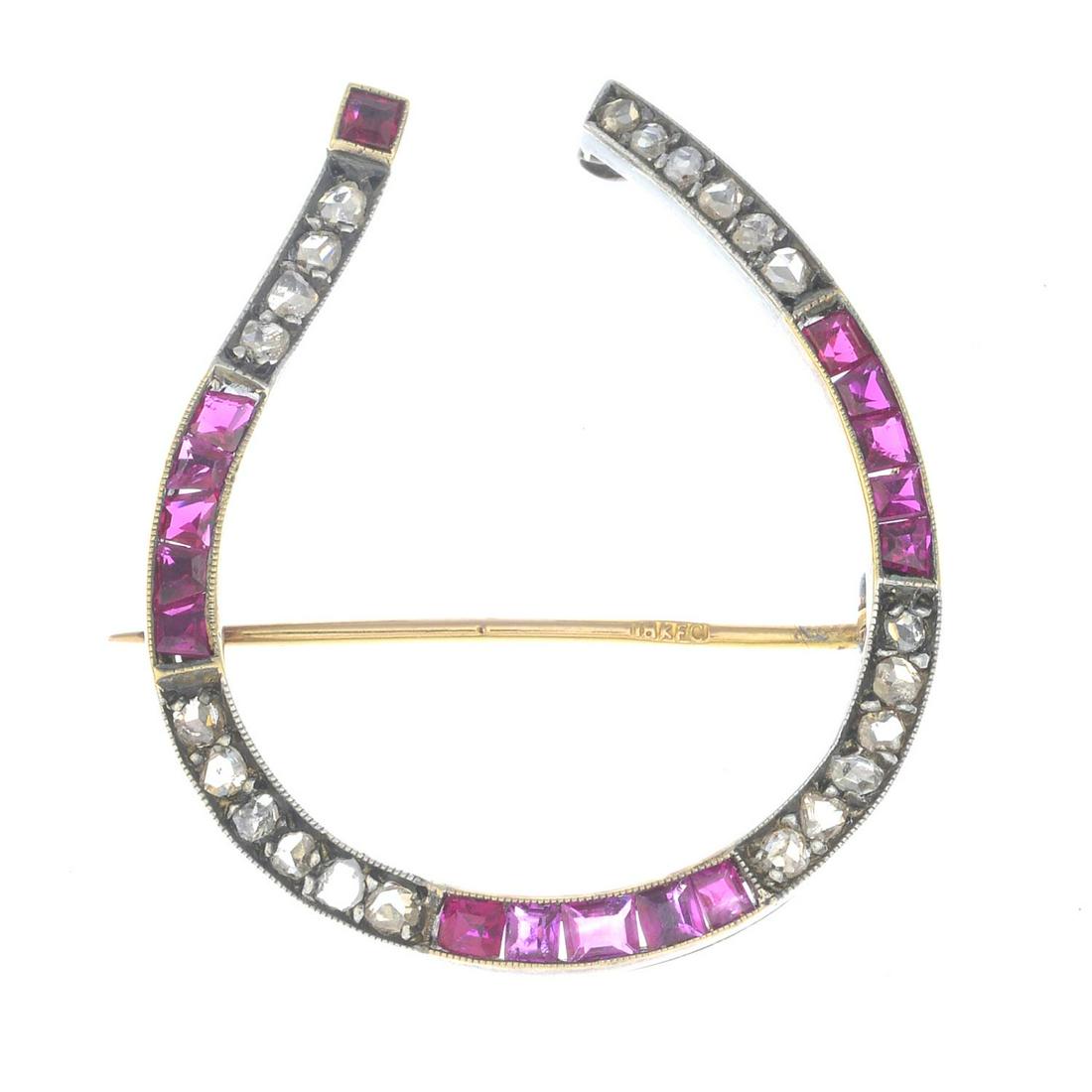 An early 20th century ruby and diamond brooch. Length (1 of 2)