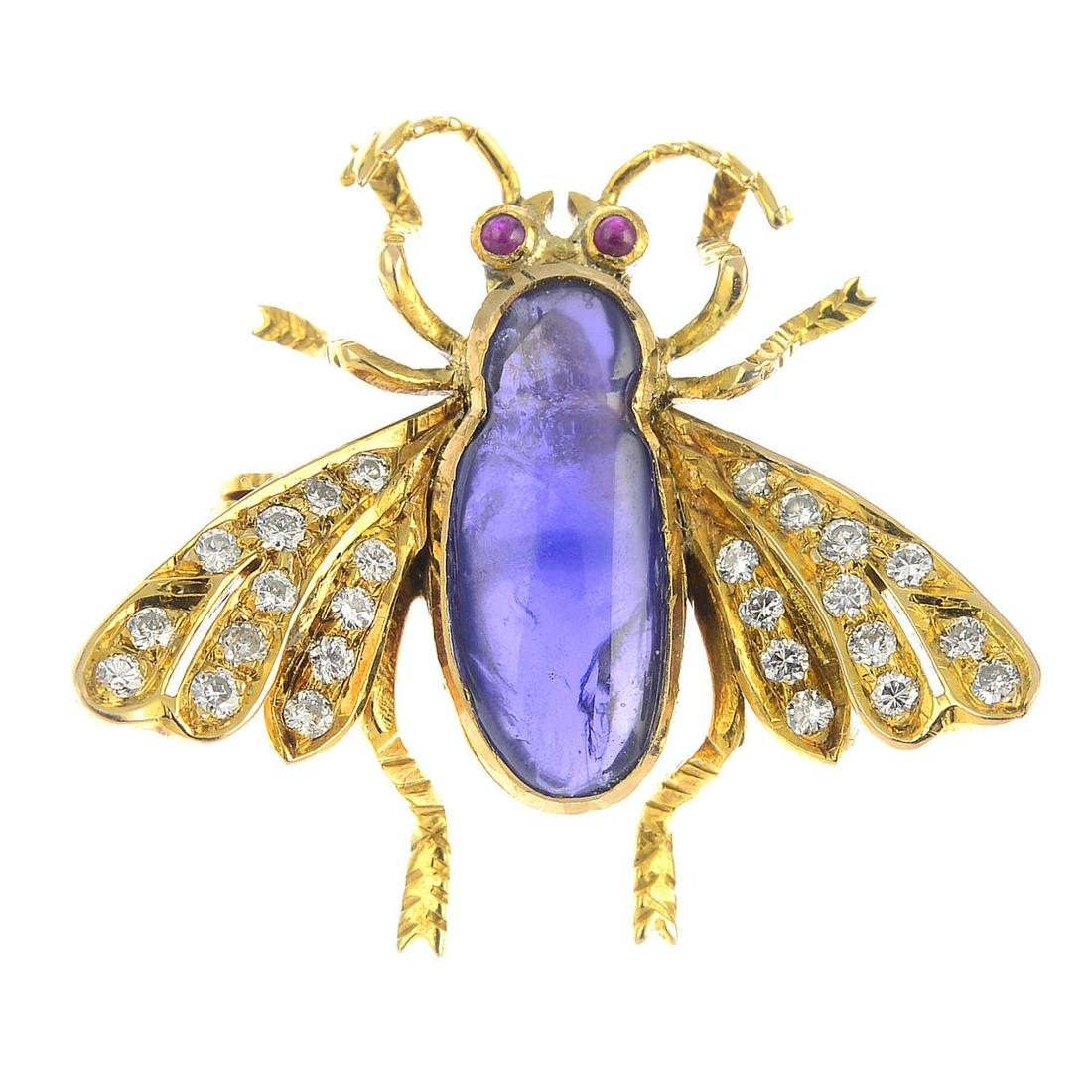 A sapphire, ruby and diamond fly brooch.Sapphire weight (1 of 7)