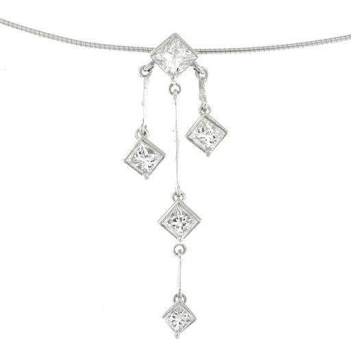 A Triple Drop Diamond Pendant, Suspended From An 18ct