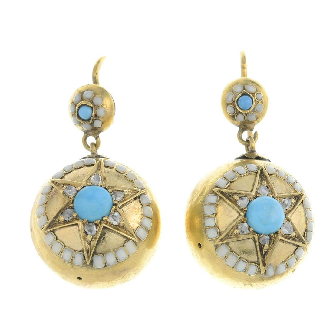 A pair of mid 19th century gold turquoise, rose-cut (1 of 3)