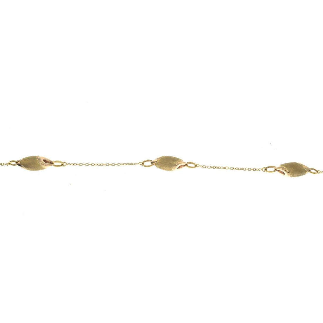 An 18ct gold adapted bracelet, with brilliant-cut: An 18ct gold adapted bracelet, with brilliant-cut diamond highlight clasp, by Chimento.Hallmarks for London. Length 22.8cms. 8.5gms.