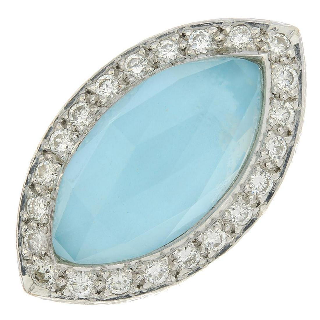 An 18ct gold diamond, rock crystal and turquoise: An 18ct gold diamond, rock crystal and turquoise 'Crystal Haze' ring, by Stephen Webster.Estimated total diamond weight 0.45ct, G-H colour, VS clarity.Hallmarks for London, 2004. Ring size N. 19.2gms.