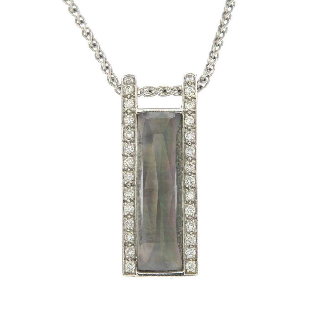 An 18ct gold diamond, quartz and mother-of-pearl: An 18ct gold diamond, quartz and mother-of-pearl 'Crystal Haze' pendant with chain, by Stephen Webster.Estimated total diamond weight 0.30ct, H-I colour, VS clarity. Pendant with hallmarks for London.