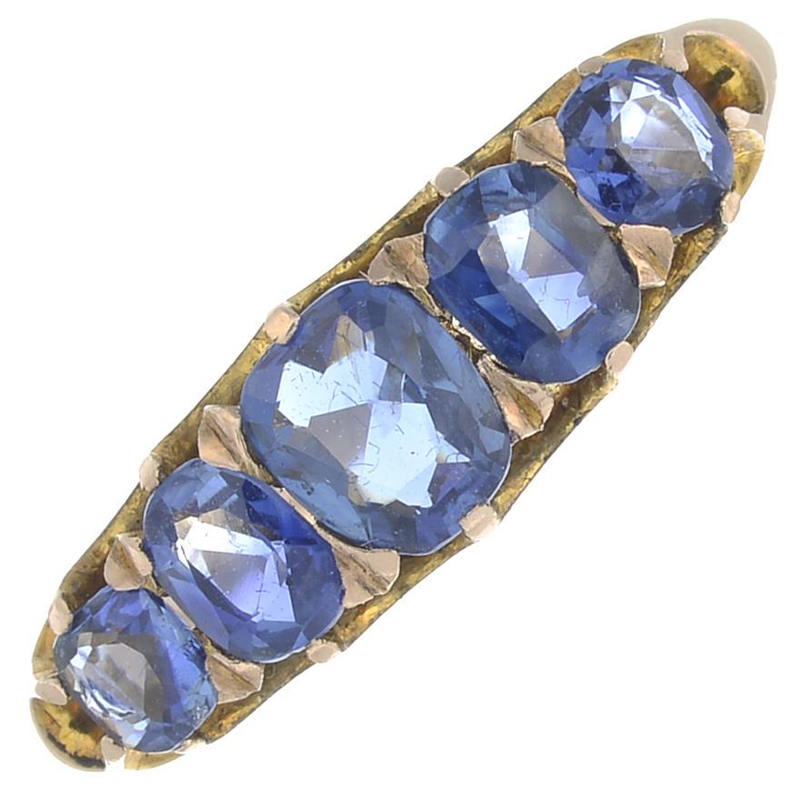 A late 19th century sapphire five-stone ring.Sapphire (1 of 3)