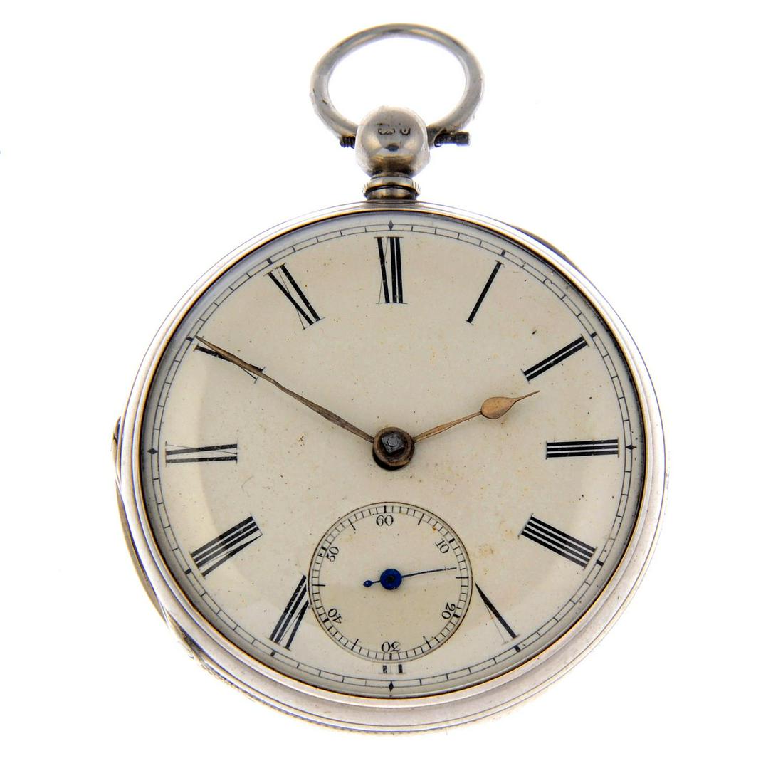An open face pocket watch by J. Huntley. Silver case, (1 of 3)