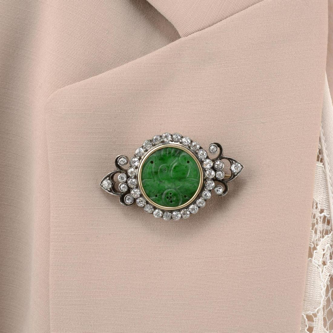 A late Victorian silver and gold carved jade and (1 of 4)