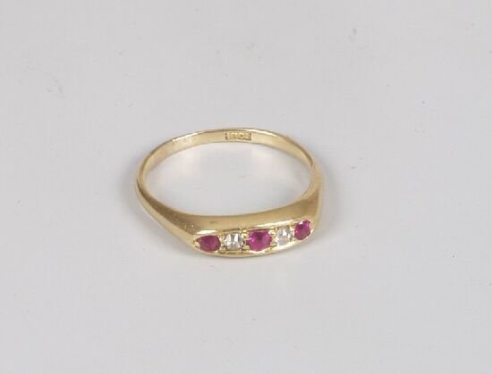 18ct gold five stone diamond and ruby b