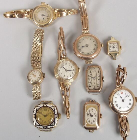 Nine lady's gold watches of various des