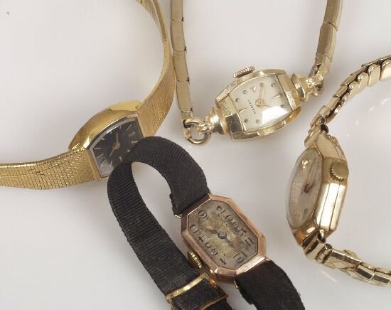 Three ladies 9ct gold assorted watch he