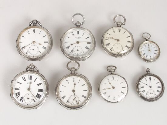 Eight various silver cased pocket/fob w