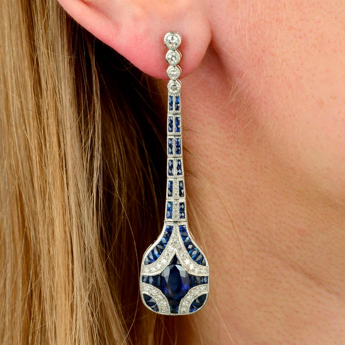 A pair of oval-shape and calibre-cut sapphire and (1 of 4)