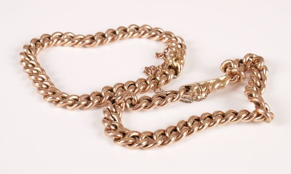 Two 9ct rose gold hollow curb link bracelets, tota: Two 9ct rose gold hollow curb link bracelets, total weight 22gms.