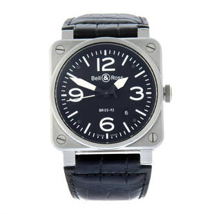 BELL & ROSS - a BR03-92 wrist watch. Stainless steel case. Case width 42mm. Reference BR03-92-S,: BELL & ROSS - a BR03-92 wrist watch. Stainless steel case. Case width 42mm. Reference BR03-92-S, serial 03911. Automatic movement with quick date set. Black dial with luminous baton hour markers, quar