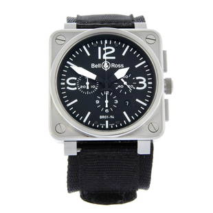 BELL & ROSS - a BR01-94 chronograph wrist watch. Stainless steel case. Case width 46mm. Automatic: BELL & ROSS - a BR01-94 chronograph wrist watch. Stainless steel case. Case width 46mm. Automatic movement with quick date set. Black dial with baton hour markers, Arabic numeral three, nine and