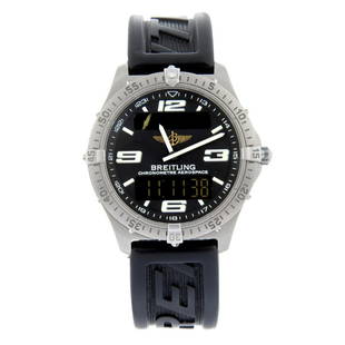 BREITLING - an Aerospace wrist watch. Titanium case with calibrated bezel. Case width 40mm.: BREITLING - an Aerospace wrist watch. Titanium case with calibrated bezel. Case width 40mm. Reference E75362, serial 495843. Unsigned quartz movement. Black dial with luminous baton hour markers, quar