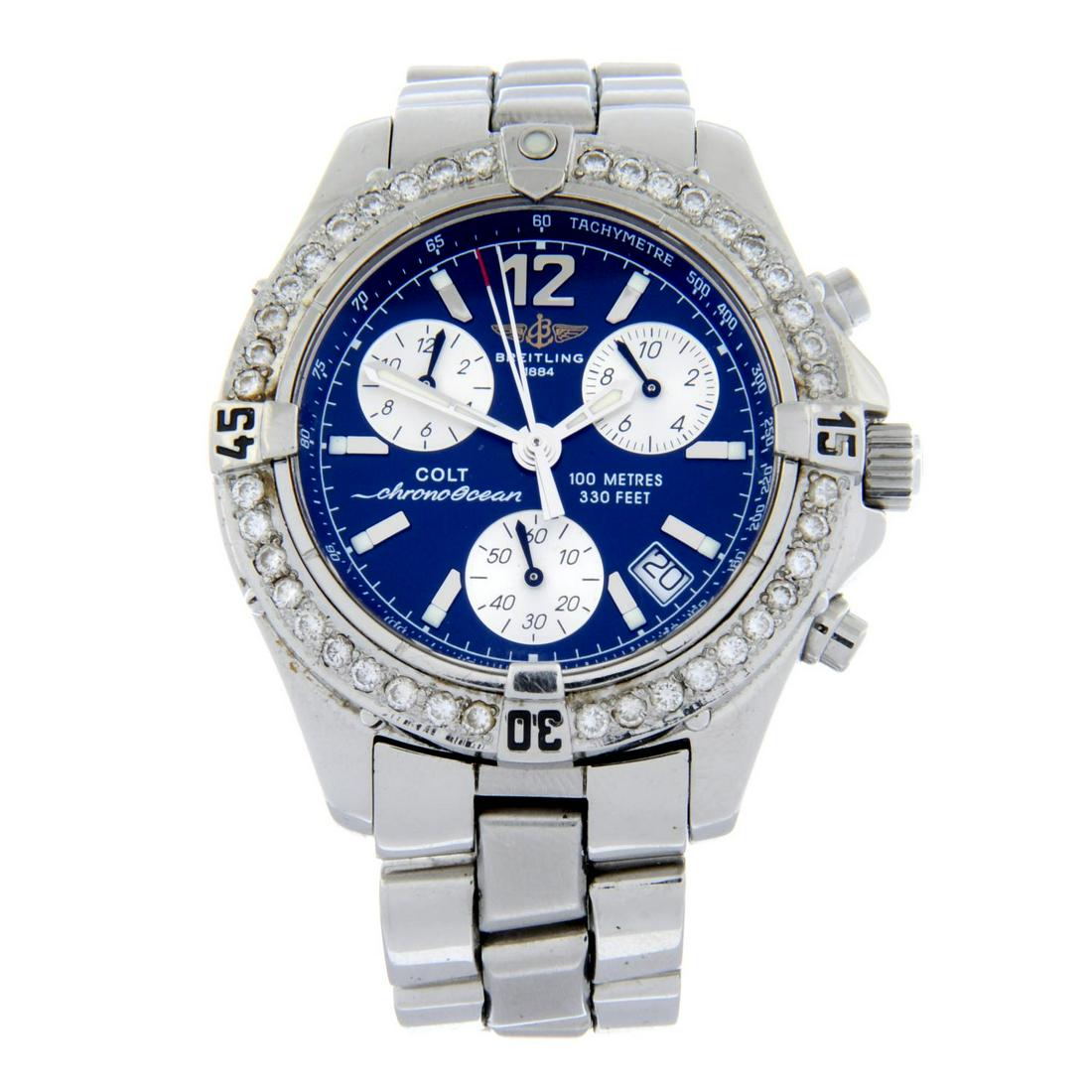 BREITLING - a Colt ChronoOcean bracelet watch. Stainless steel case with diamond after set: BREITLING - a Colt ChronoOcean bracelet watch. Stainless steel case with diamond after set calibrated bezel. Case width 38mm. Reference A53350, serial 235326. Signed quartz calibre 53, with quick date