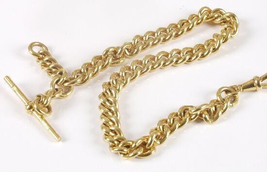 18ct gold solid curb link Albert with t