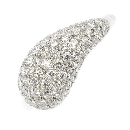 * CHIMENTO - a 'Stilla' diamond ring. The brillian: * CHIMENTO - a 'Stilla' diamond ring. The brilliant-cut diamond tear drop shape cluster to the plain band. Stamped Chimento. Estimated total diamond weight 1.20cts. Stamped 750. With maker's case.