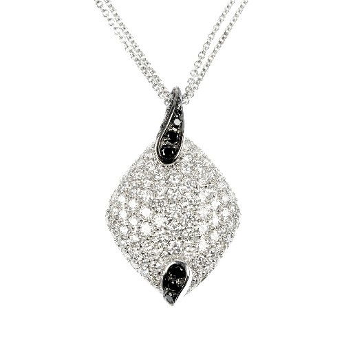 * CHIMENTO - a 'Marquise' diamond pendant. The bri: * CHIMENTO - a 'Marquise' diamond pendant. The brilliant-cut diamond cluster with black diamond detail to the graduated black diamond surmount suspended from a double belcher-link chain. Black diamond