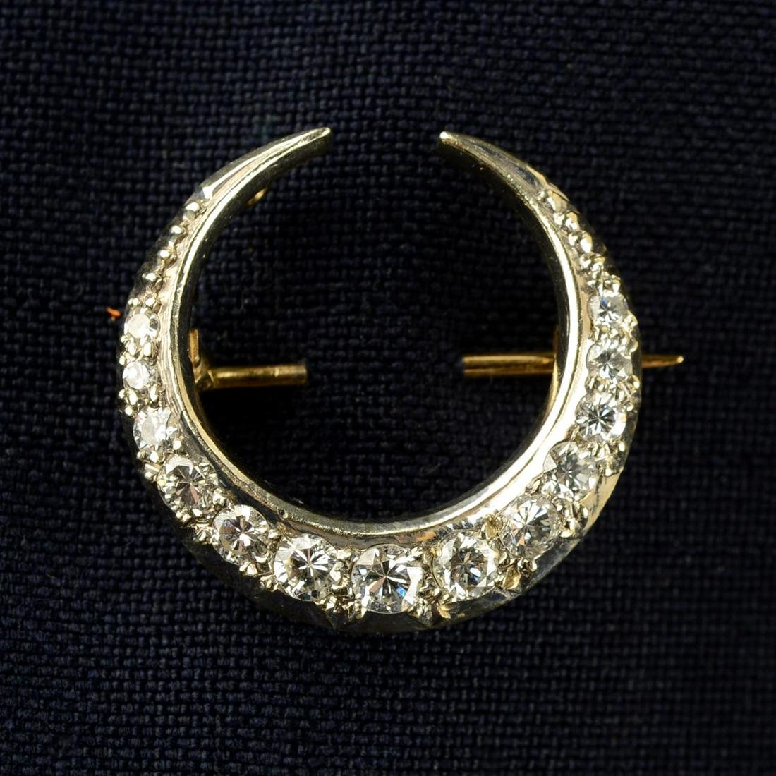 A brilliant and single-cut diamond crescent moon brooch.Estimated total diamond weight 0.45ct, G-I (1 of 4)