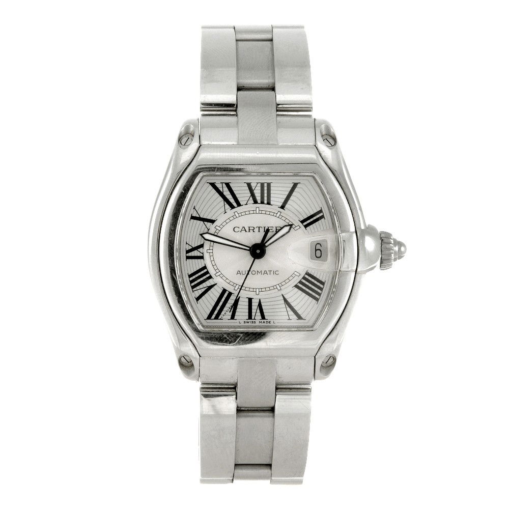 CARTIER - a stainless steel automatic gentleman's R: CARTIER - a stainless steel automatic gentleman's Roadster bracelet watch, the silvered textured dial with black Roman numerals and inner minute track, date aperture positioned to three o'clock, tonne