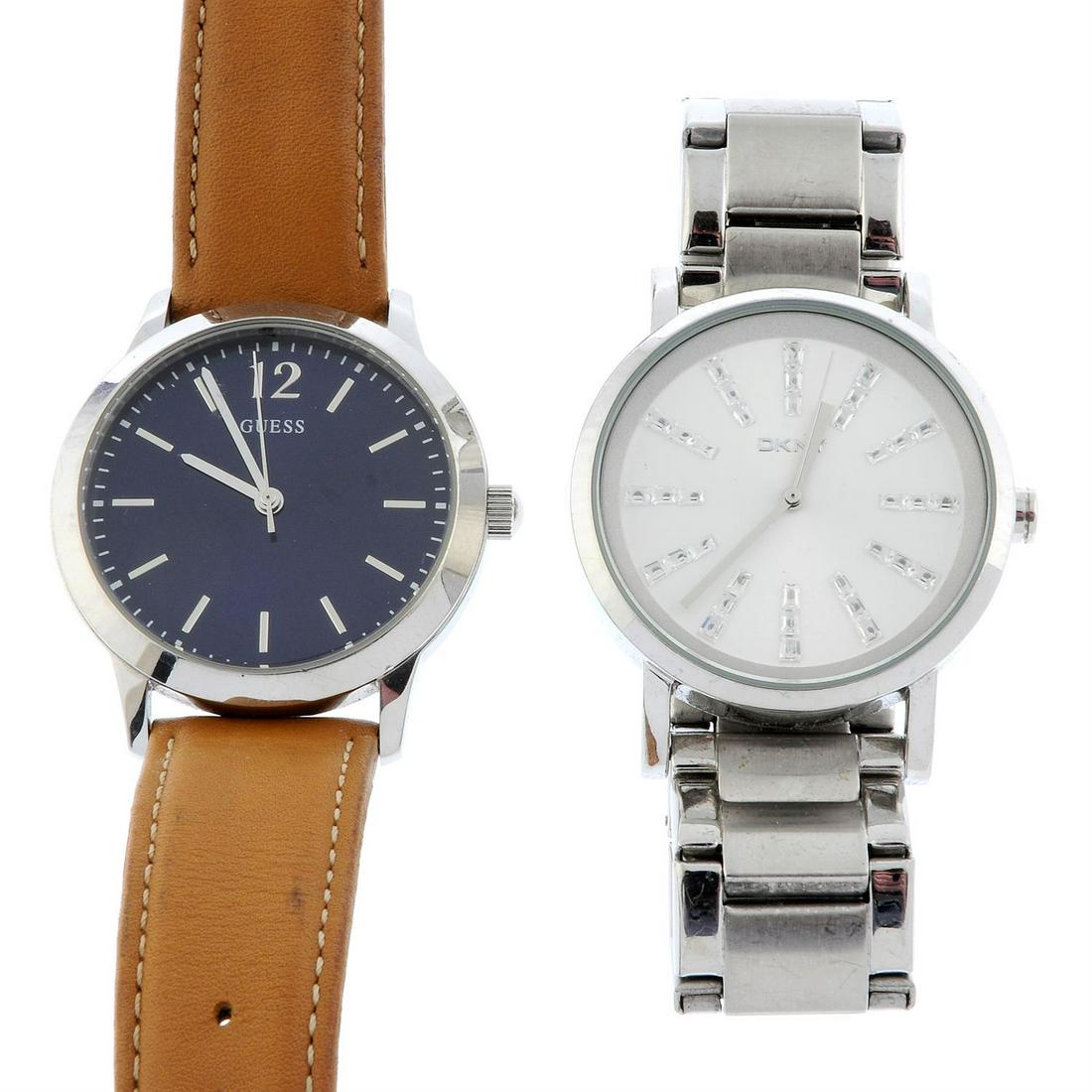 A bag of assorted watches, to include examples by Guess and DKNY. Approximately 100.: A bag of assorted watches, to include examples by Guess and DKNY. All recommended for spares or repair purposes only. Approximately 100. Condition Report: