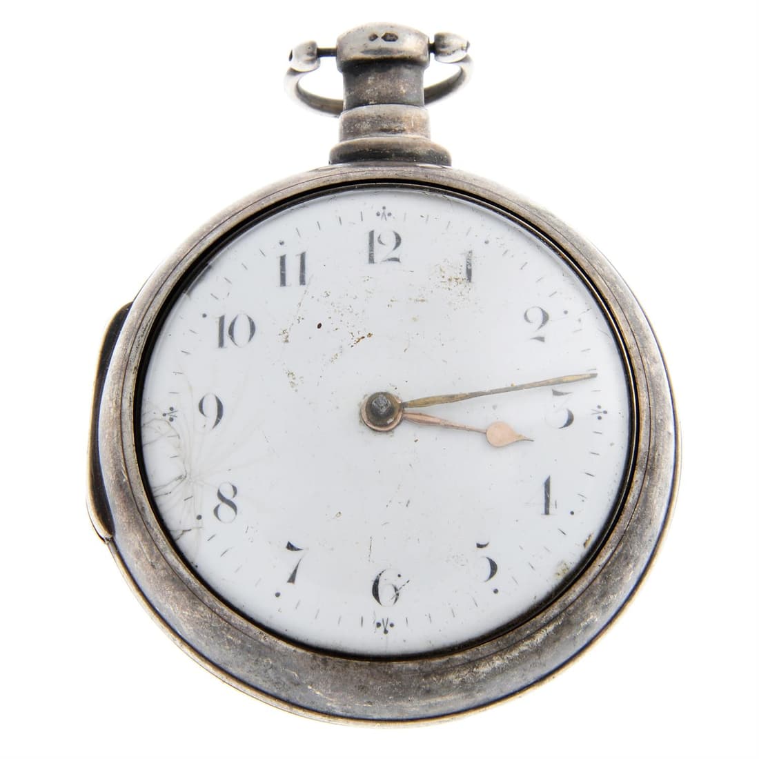 A silver pair case pocket watch by J. Roberts, 56mm.: A pair case pocket watch by J. Roberts. Silver cases, hallmarked London 1813. Outer case 56mm, inner case 49mm. Signed key wind full plate fusee and chain movement with verge escapement and pierced ba