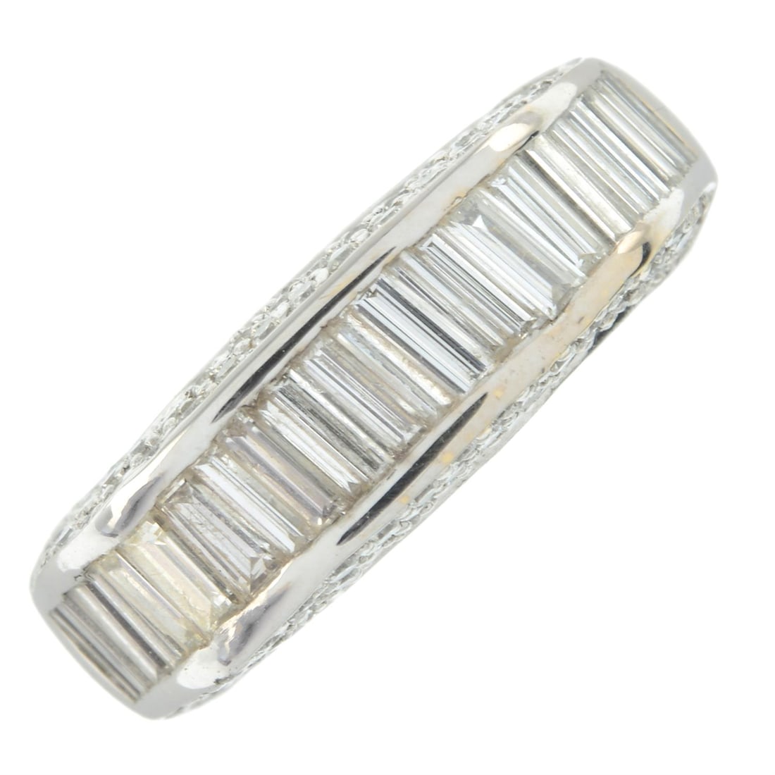 A vari-cut diamond dress ring.: A vari-cut diamond dress ring. Estimated total diamond weight 1.65cts. Stamped 750, 18K. Ring size Q. 5.1gms. Condition Report: Minor surface scratches/wear in keeping with general age.Width of band t
