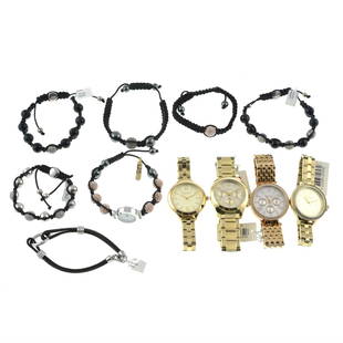 A selection of fashion watches and bracelets, some by Sekonda and Caravelle New York.: A selection of fashion watches and bracelets, some by Sekonda and Caravelle New York. Four bracelets stamped 925. Total weight 465gms. Condition Report: Due to the amount of items in this lot we are u