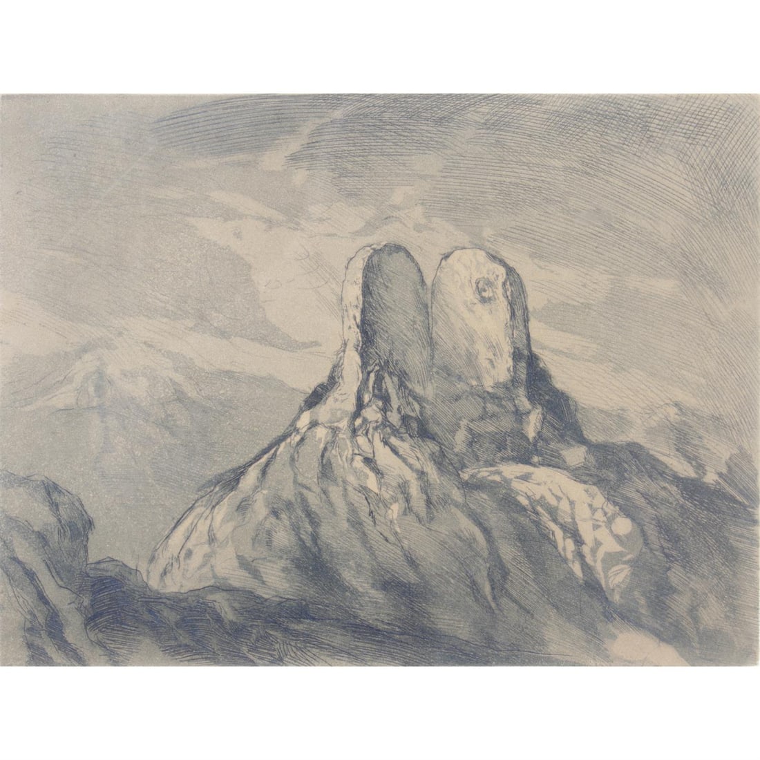 Samuel Bak etching: Samuel Bak - A contemporary etching titled The Summit, bear Pucker Gallery label, signed and numbered 6 from a limited edition of 60, image 22cm x 29cm, framed 48cm x 55cm Condition Report: In good or