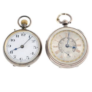 An open face pocket watch by Henry Wolf & Co. (54mm) with a pocket watch.: An open face pocket watch by Henry Wolf & Co. Silver case hallmarked Chester 1833. Case width 54mm. Signed key wind chain and fusee movement with verge lever escapement. Silvered dial. Together with a