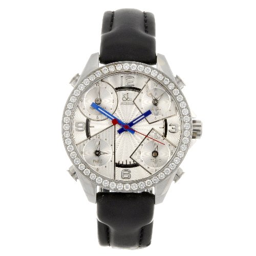 A stainless steel quartz gentleman's Jacob & Co JC-: JACOB & CO - a stainless steel quartz gentleman's JC-3 Five Time Zone wrist watch, the textured silvered dial with quarterly Arabic numerals and subsidiary alternate time zone dials to two, four, eigh