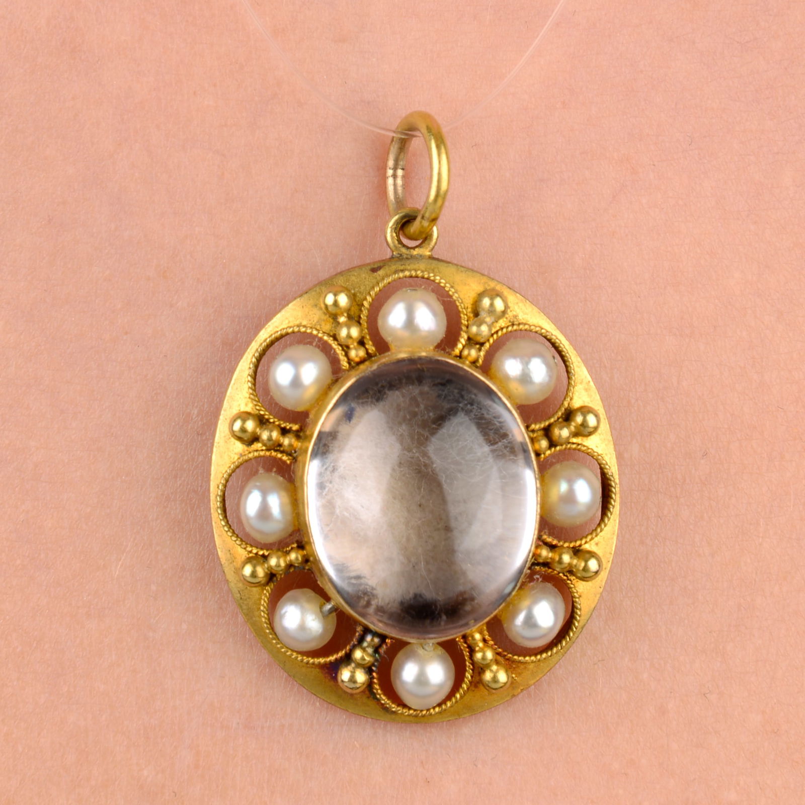Late Victorian gold rock crystal & pearl locket (1 of 4)