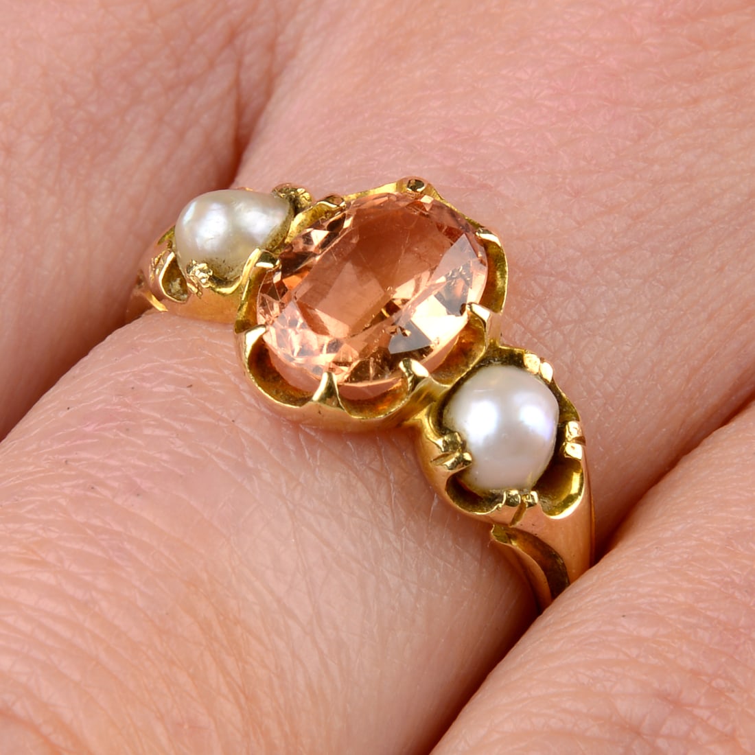 19th century gold topaz & split pearl ring (1 of 5)