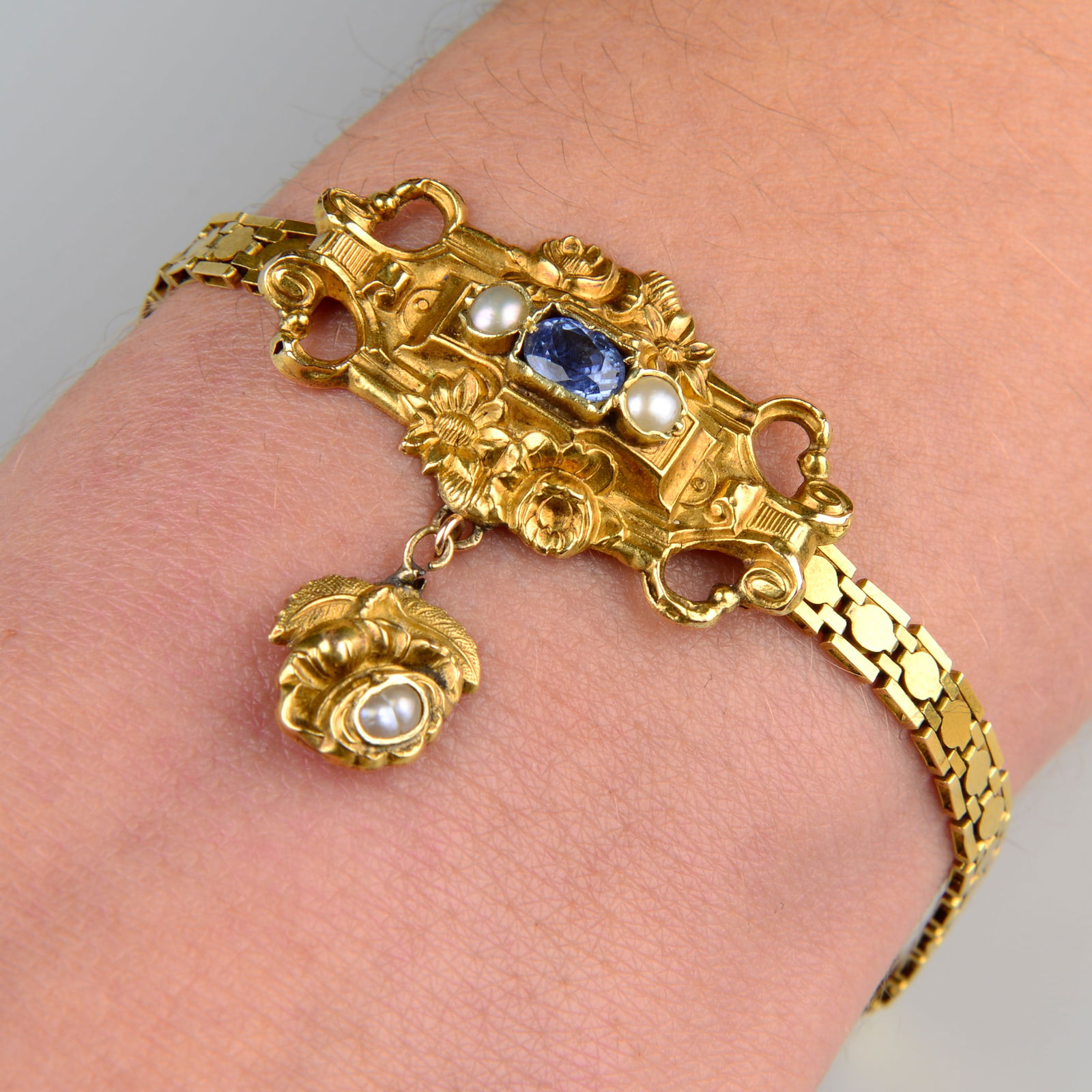 19th c. gold sapphire and split pearl bracelet (1 of 3)