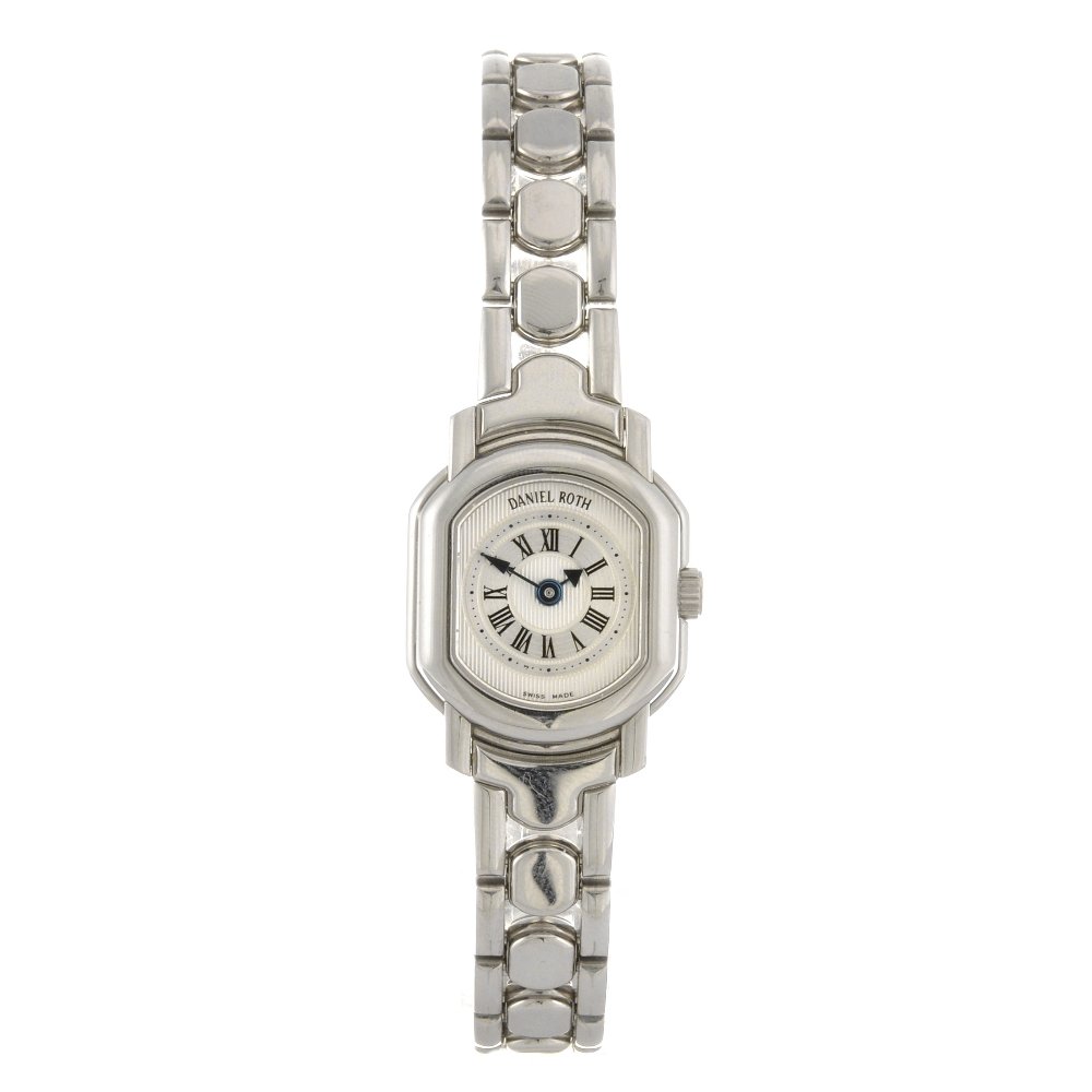 A stainless steel manual wind lady's Daniel Roth b: A stainless steel manual wind lady's Daniel Roth bracelet watch, the silvered textured dial with Roman numeral chapter ring bordered by a minute track, tonneau shaped case with sapphire crystal inspec