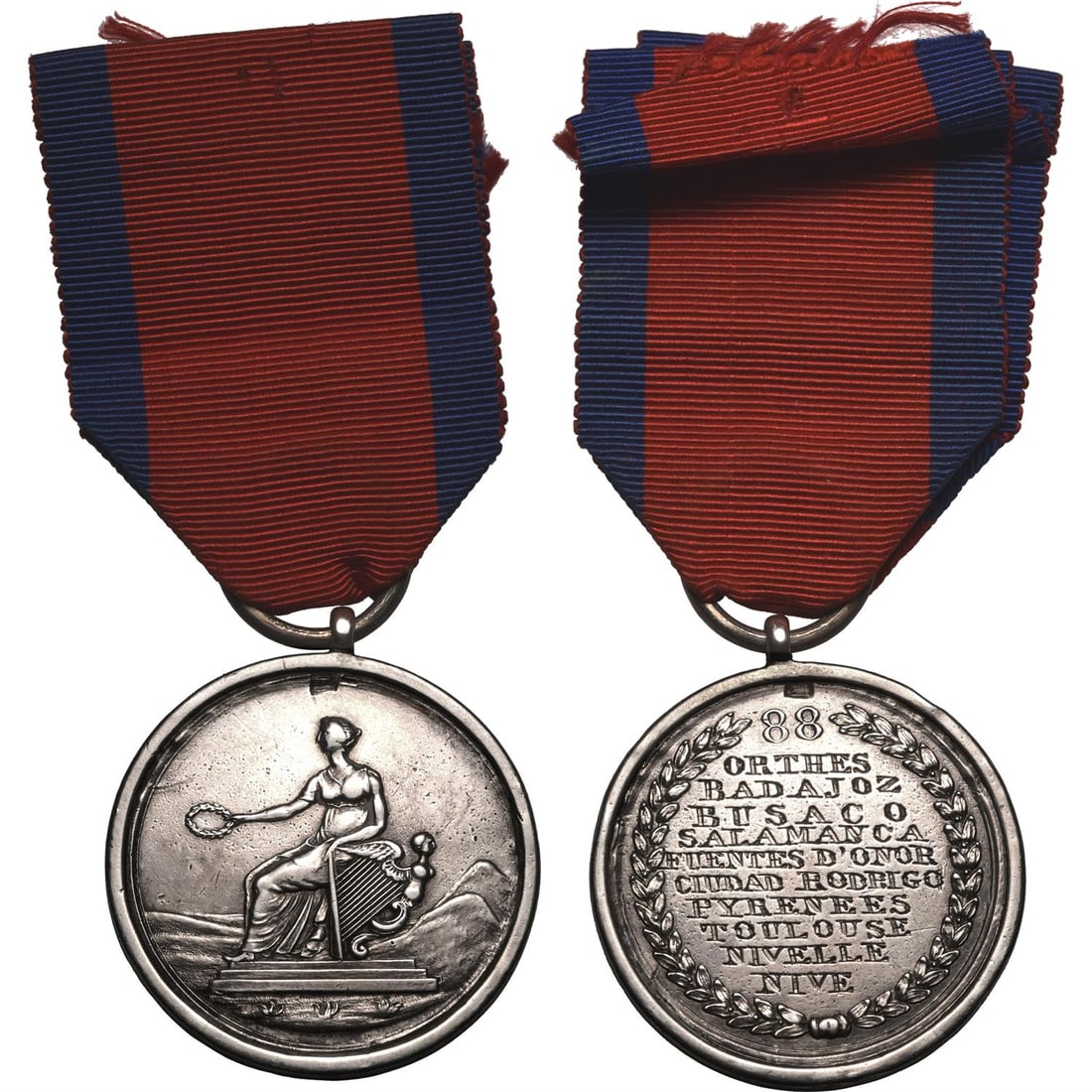 88th Regiment Order of Merit, 2nd Class with ten general actions.: 88th Regiment Order of Merit, 2nd Class with ten general actions. 1818. Awarded to Andrew Holmes of the 88th Regiment of Foot (Connaught Rangers). Hibernia seated with Celtic harp, outstretched arm of