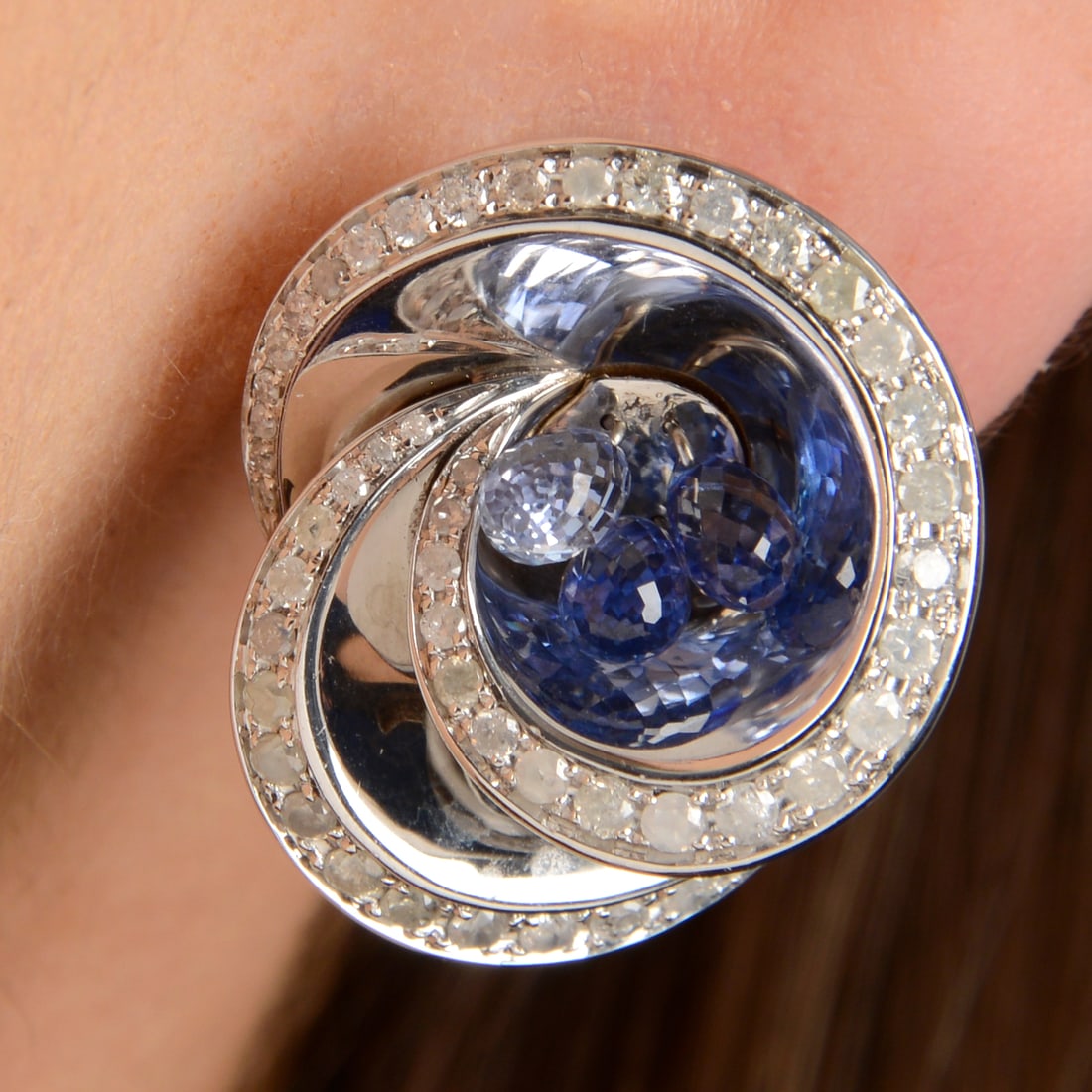 A pair of 18ct gold 'Chiocciola' sapphire and brilliant-cut diamond earrings, by de Grisogono. (1 of 4)