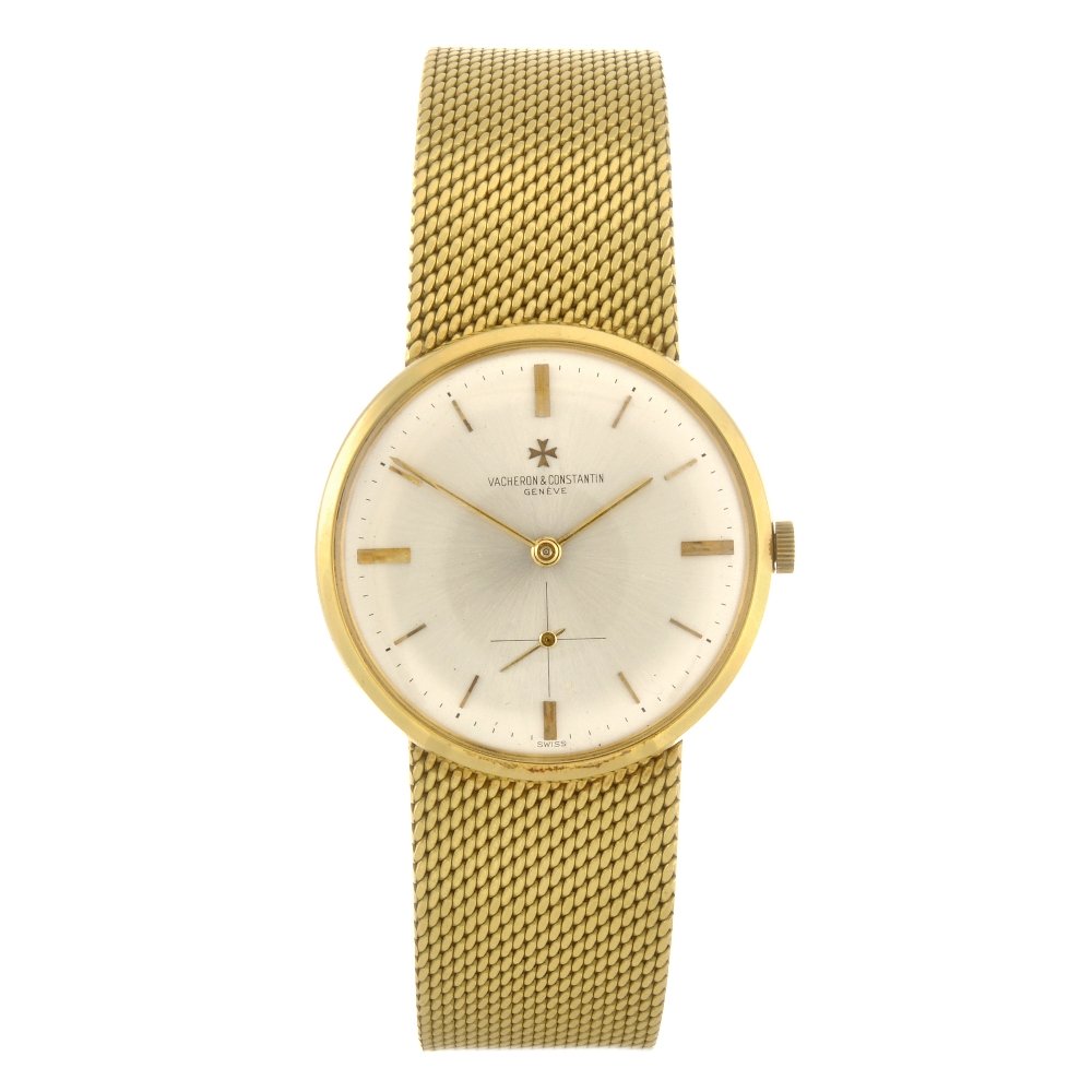 (76401) (3) An 18k gold manual wind gentleman's Va: (76401) (3) VACHERON CONSTANTIN - an 18k gold manual wind gentleman's wrist watch, the silvered dial with hourly applied gilt baton markers, subsidiary seconds dial to six o'clock, the circular shaped