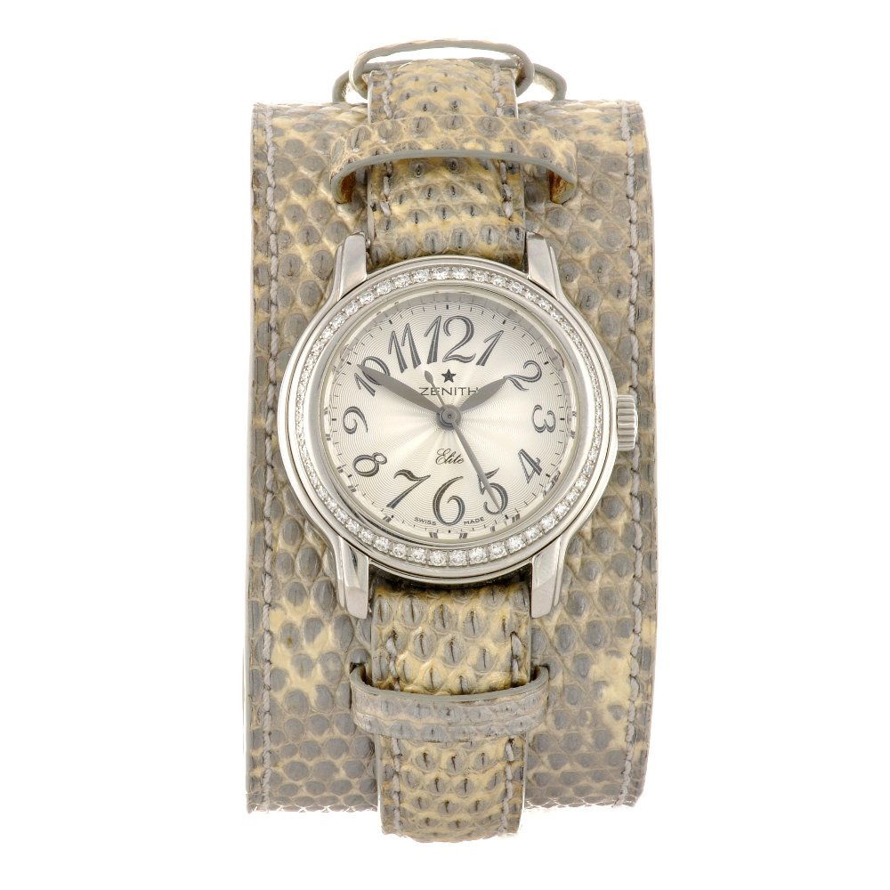 (79182) (2) A stainless steel automatic lady's Zen: (79182) (2) ZENITH - a stainless steel automatic lady's Baby Star Elite wrist watch, the silvered guilloche effect dial with black Arabic numeral hour markers surrounded by an outer minute track, diam