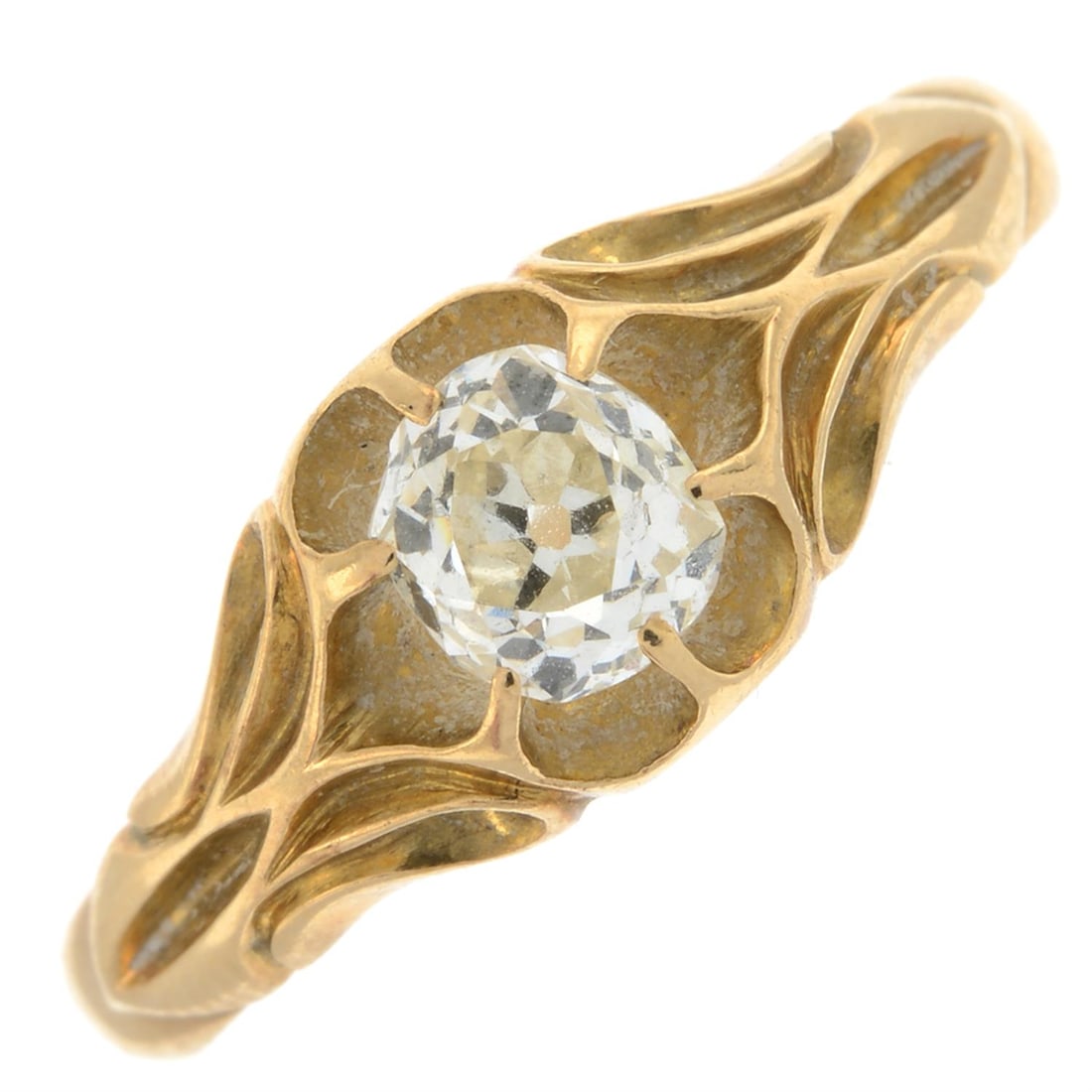 Late 19th diamond single-stone ring: A late 19th century old-cut diamond single-stone ring. </