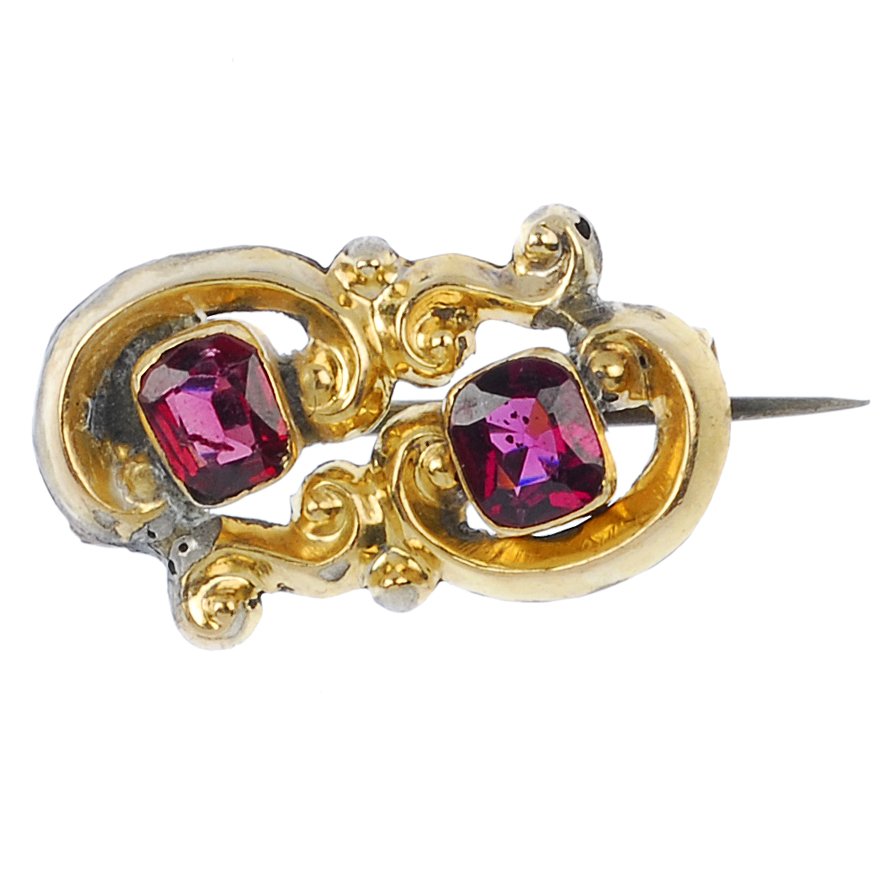 A selection of costume jewellery to include tubes: A selection of costume jewellery, to include sixteen vials of gold leaf flakes, a late 19th century garnet-set brooch and two silver curb-link bracelets. (27).