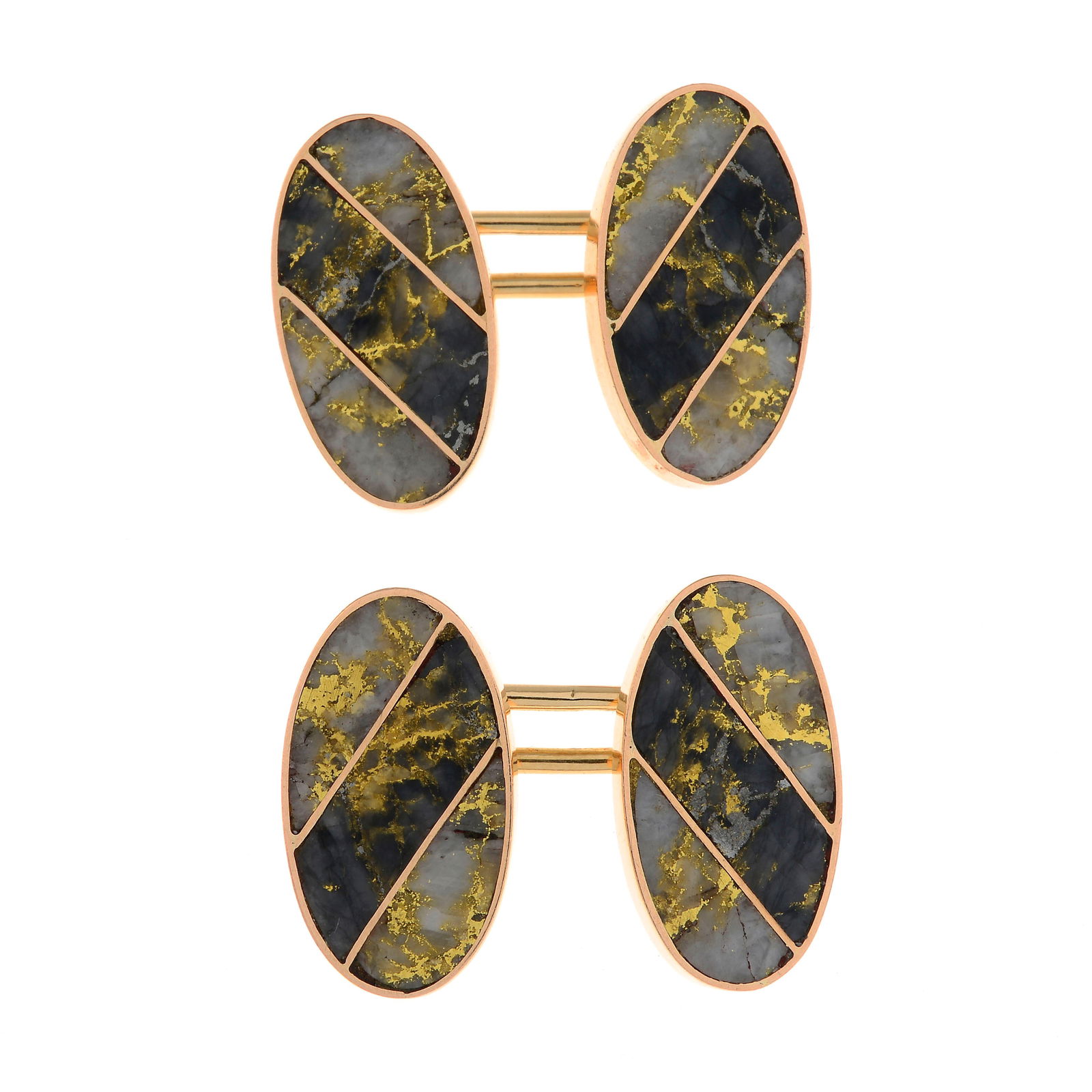 A pair of early 20th century 14ct gold gold-bearing quartz cufflinks, by Shreve & Co.Signed Shreve & (1 of 4)