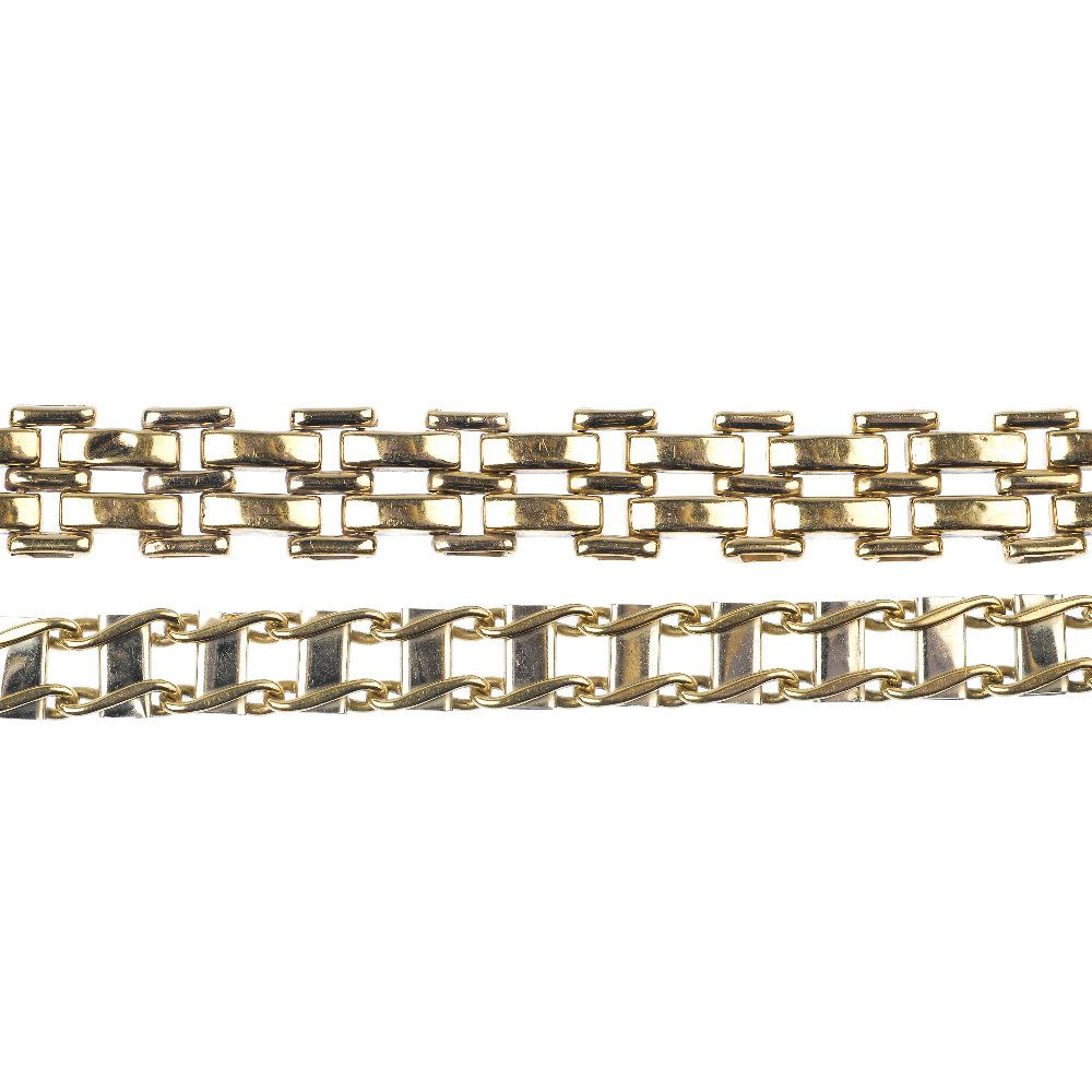 (100716) Two fancy-link bracelets.: (100716) Two fancy-link bracelets. Lengths 20-21cms. Weight 35.4gms.