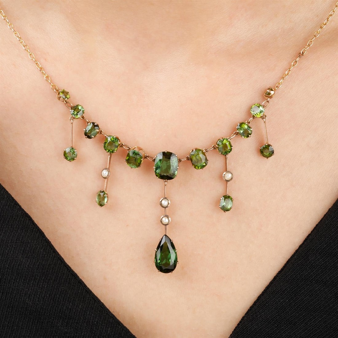 Early 20th century gold tourmaline fringe necklace (1 of 5)