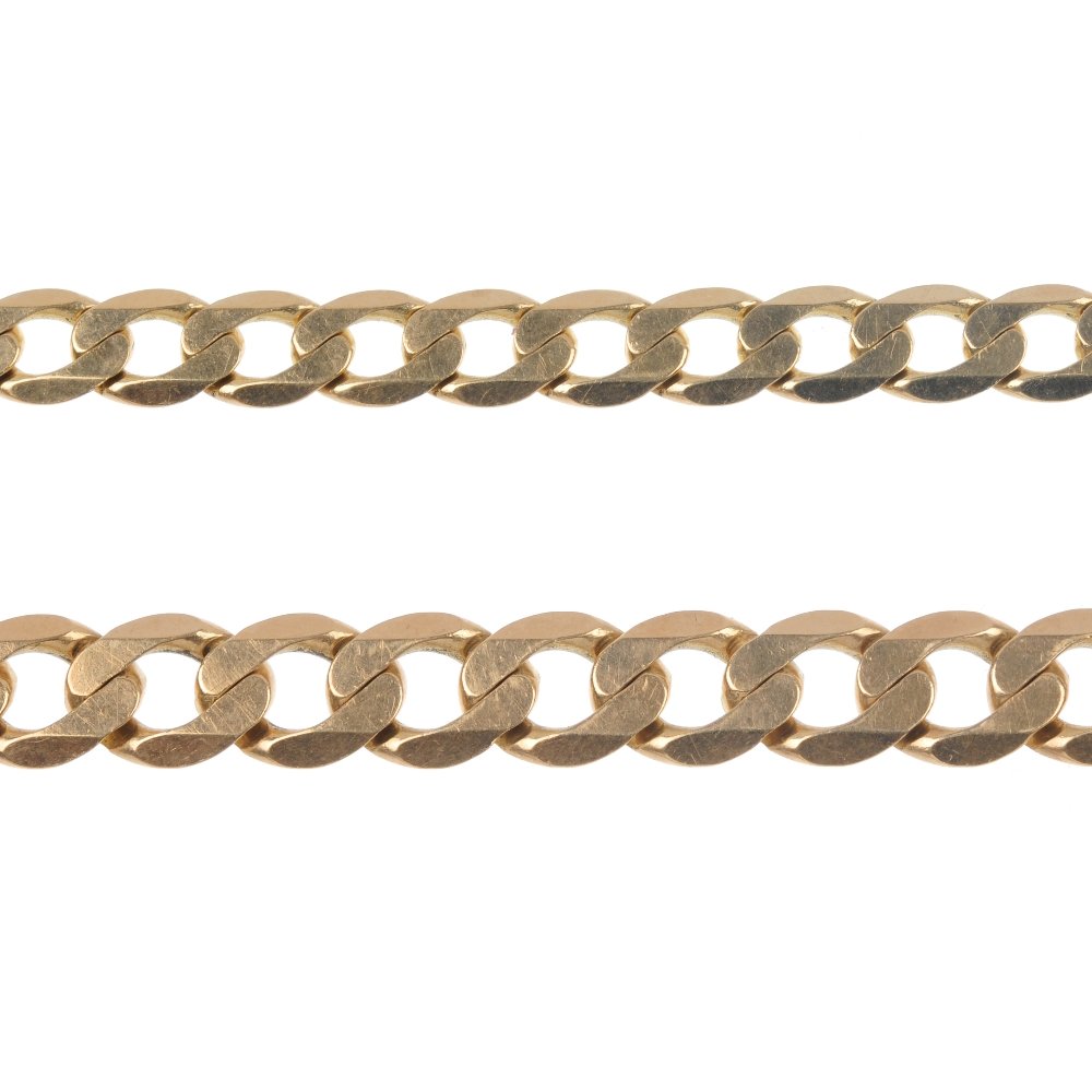 (49759) Two 9ct gold curb-link bracelets.: (49759) Two 9ct gold curb-link bracelets. Hallmarks for Birmingham. Lengths 22- 23.5cms. Weight 36.3gms.