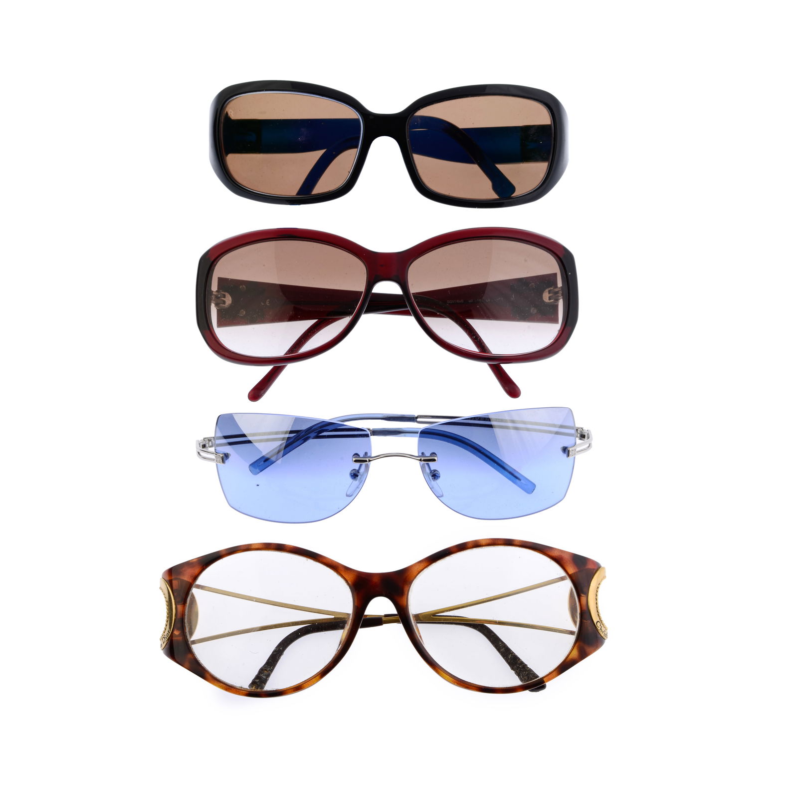 Mixed Brands - sunglasses: Mixed Brands - sunglasses Mixed Brands - sunglasses. Three pairs of sunglasses - Givenchy, Givenchy and Lacoste. One pair of Christian Dior prescription glasses. With two maker's cases Condition Repor