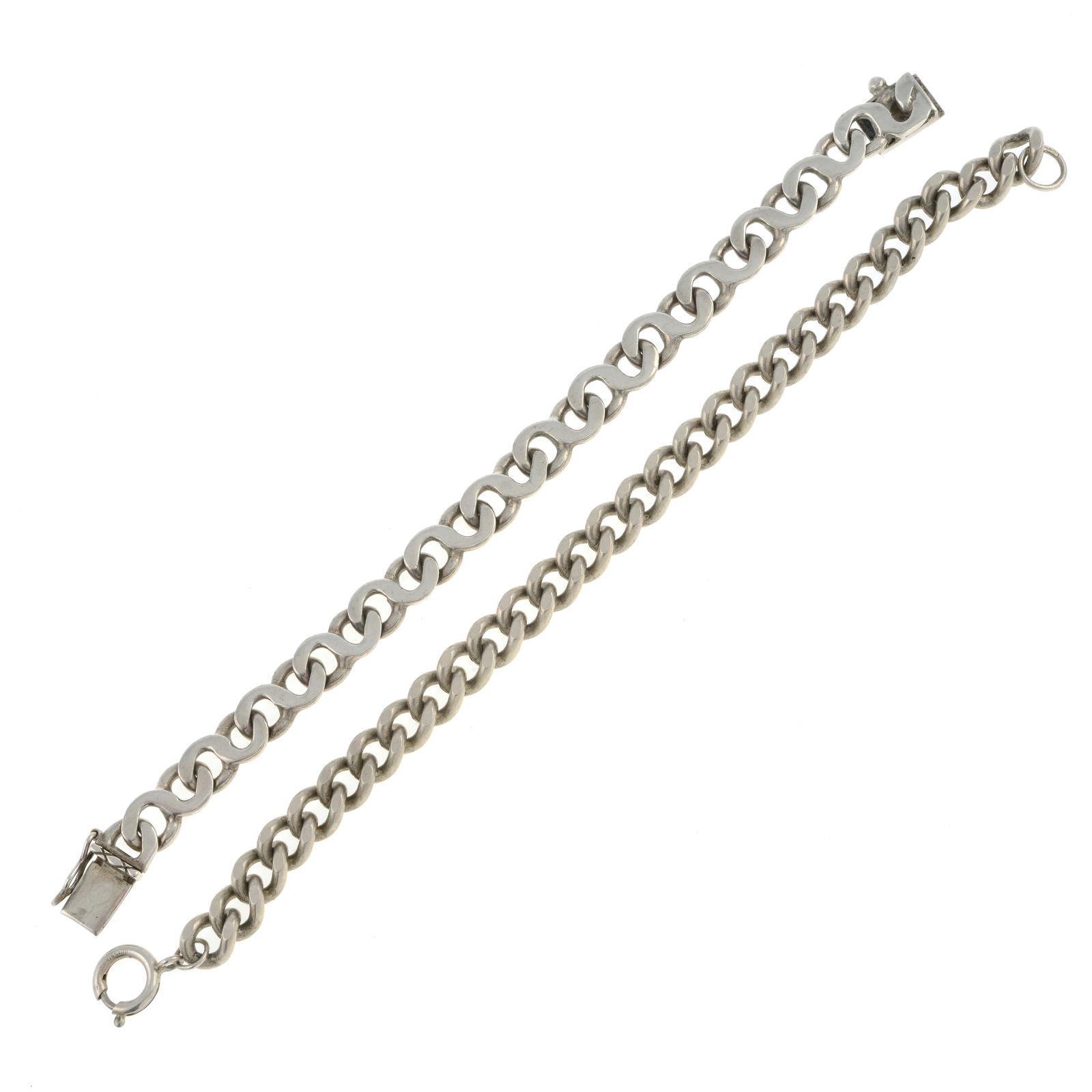 Two chain bracelets: Two chain bracelets One with silver hallmarks for Sheffield, 2001. One stamped 925. Condition Report: General marks, wear, discolouration and dents in keeping with general age and wear. Condition repo