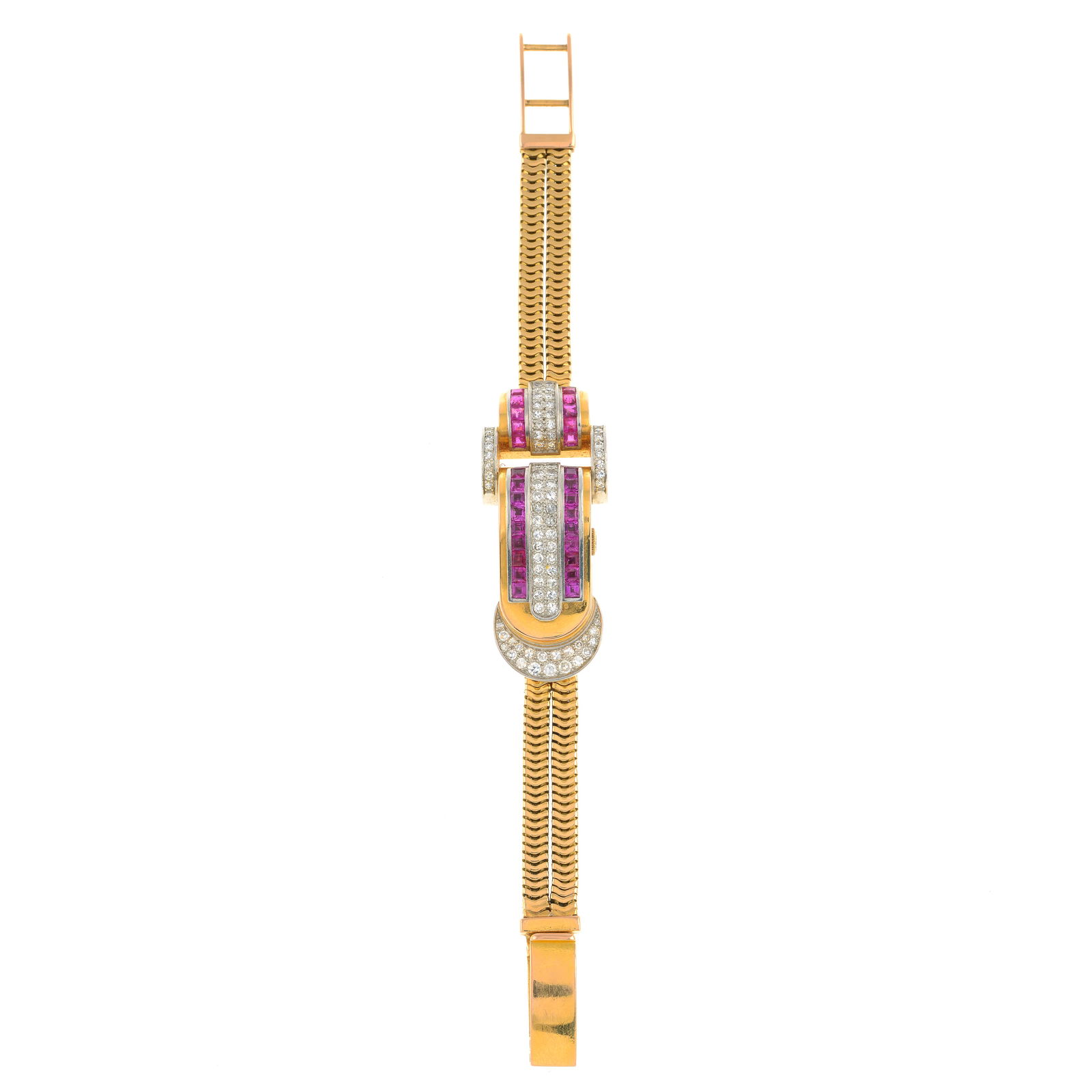 Mid 20th century gold gem watch, by Bucherer: Estimated total diamond weight 1.60cts.